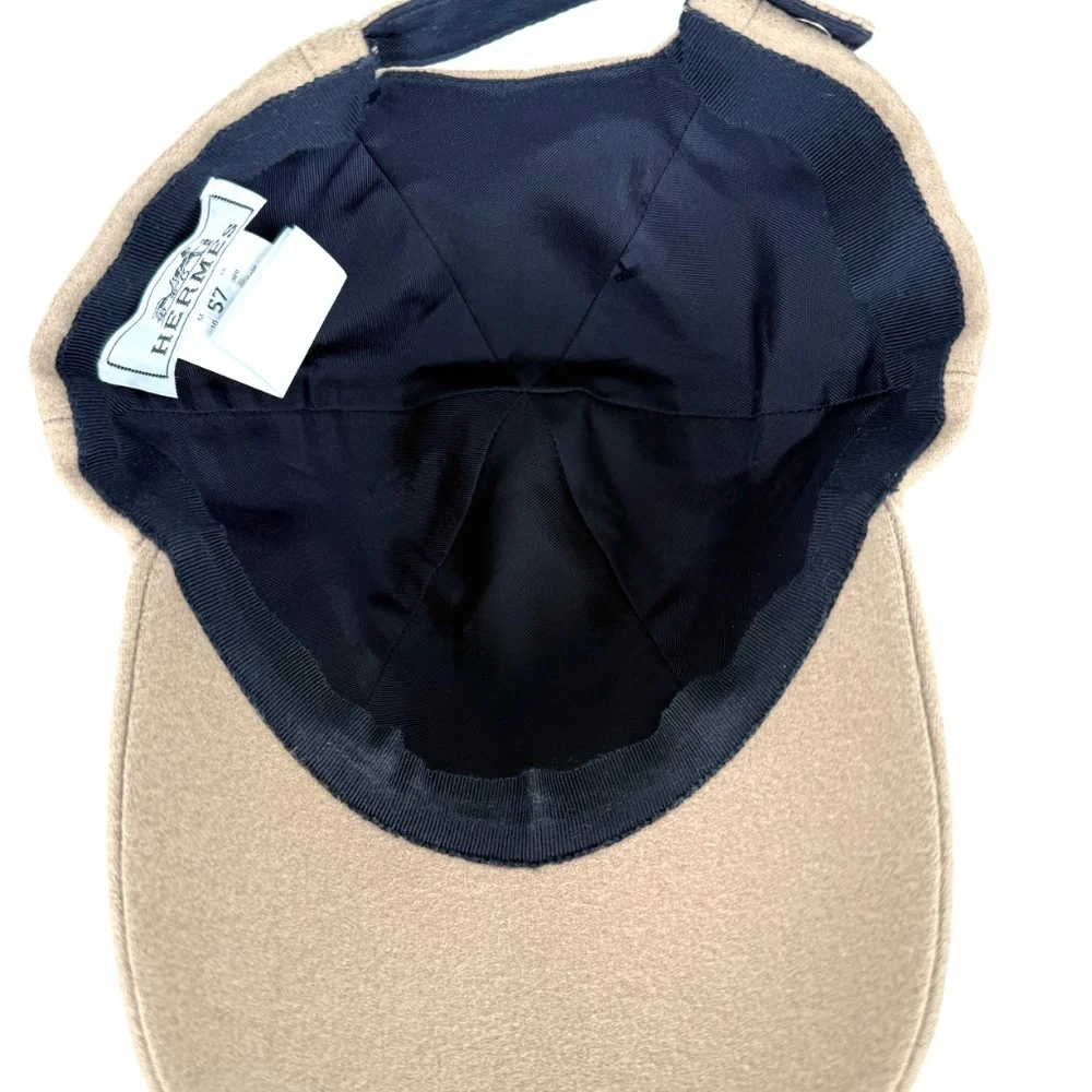 HERMES Serena Lift Beige Cashmere Baseball Cap Hat 57 - Picture 9 of 10